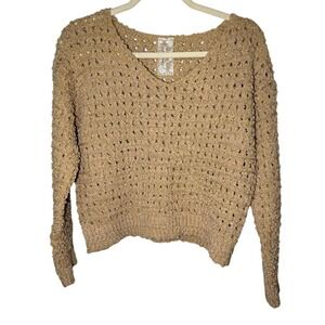 Sadie & Sage Tan V-Neck‎ Sweater with Chunky Knit